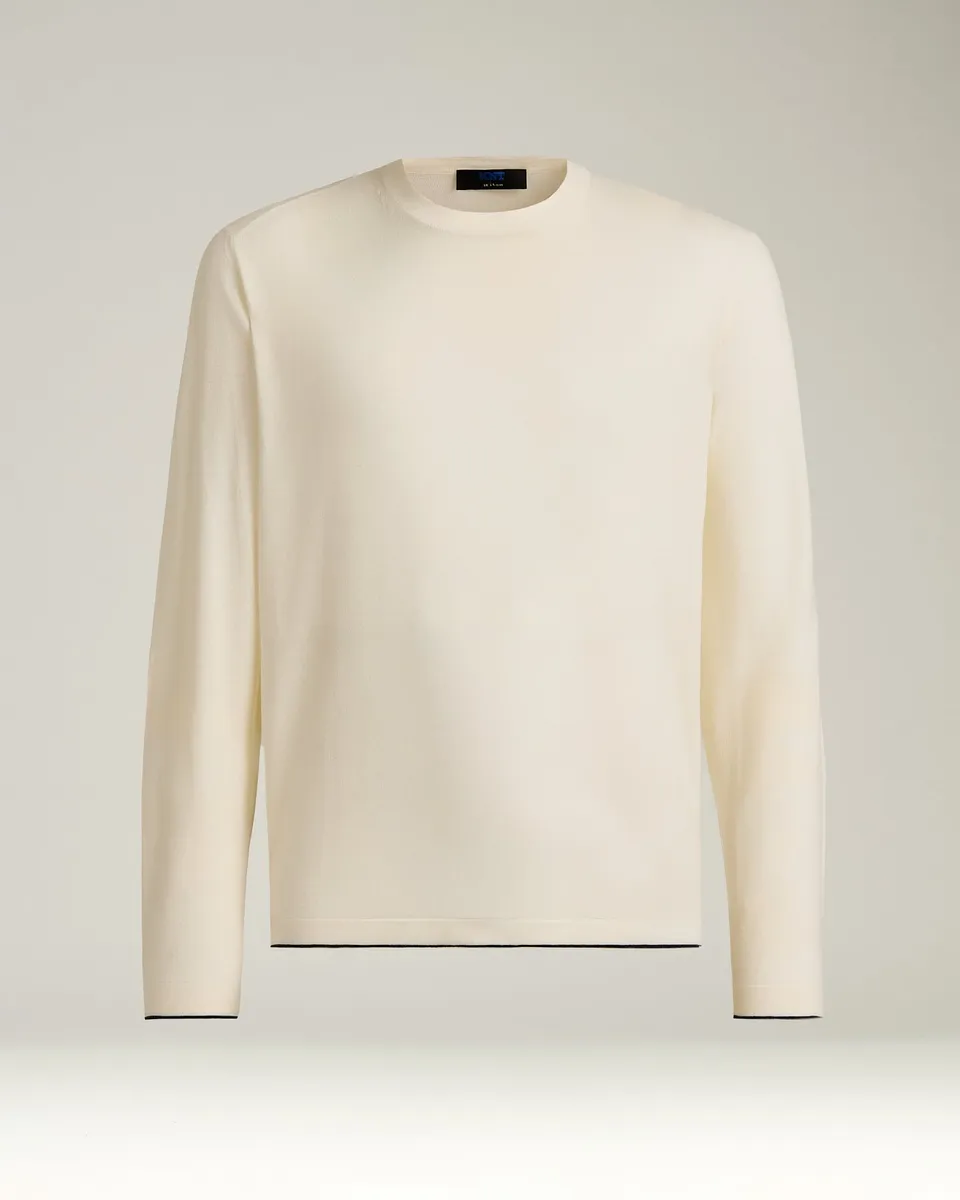 Kiton Polo Long Sleeve Virgin Wool Langarmshirt Weiß