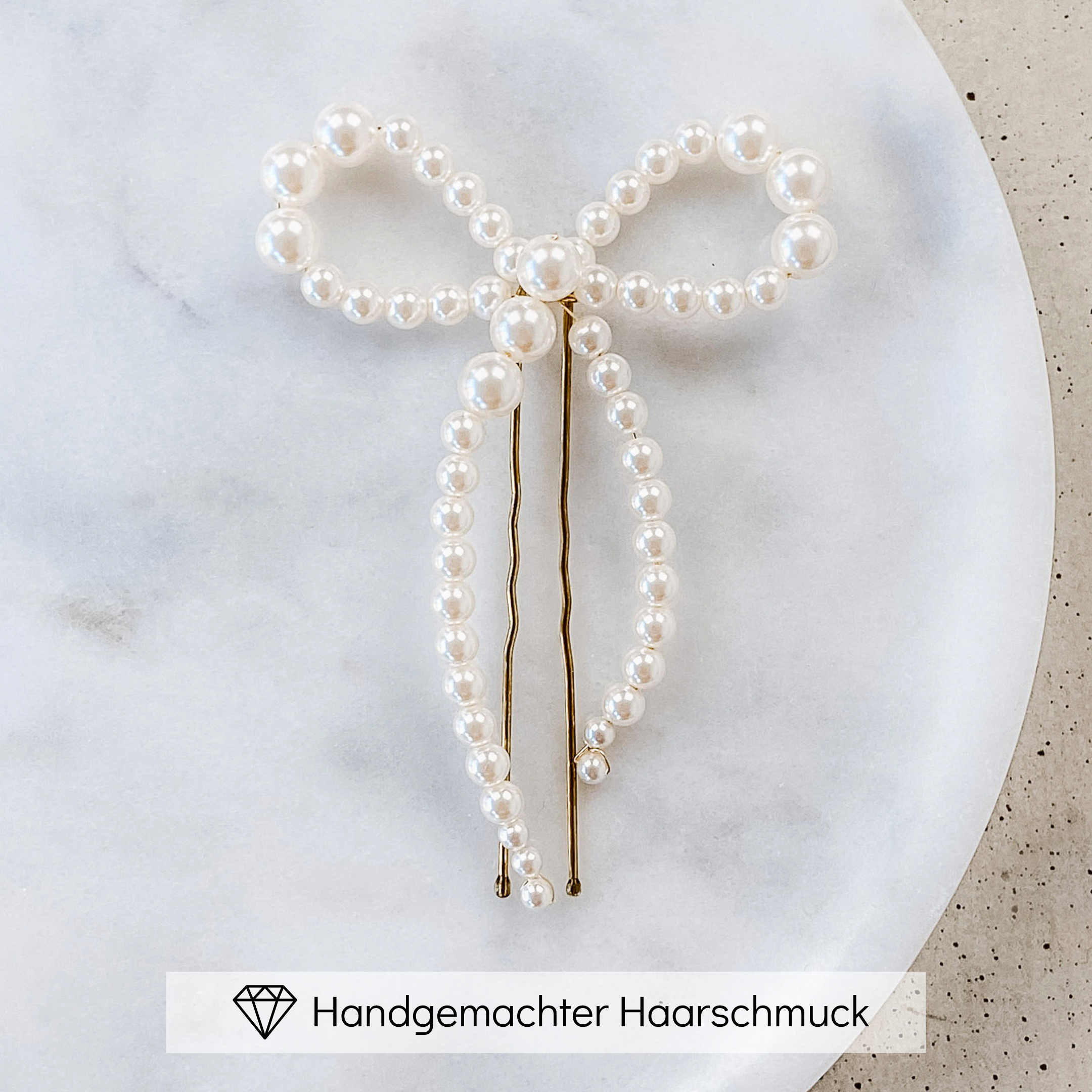 Perlenbräute Haarschmuck Pina Haarnadel Schleife Perlen Gold