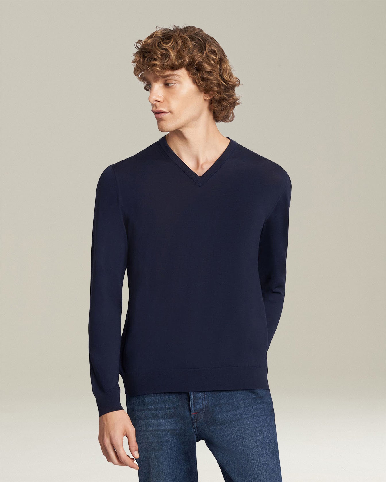 Kiton Pullover V-Ausschnitt Wolle navy Blue Diamond