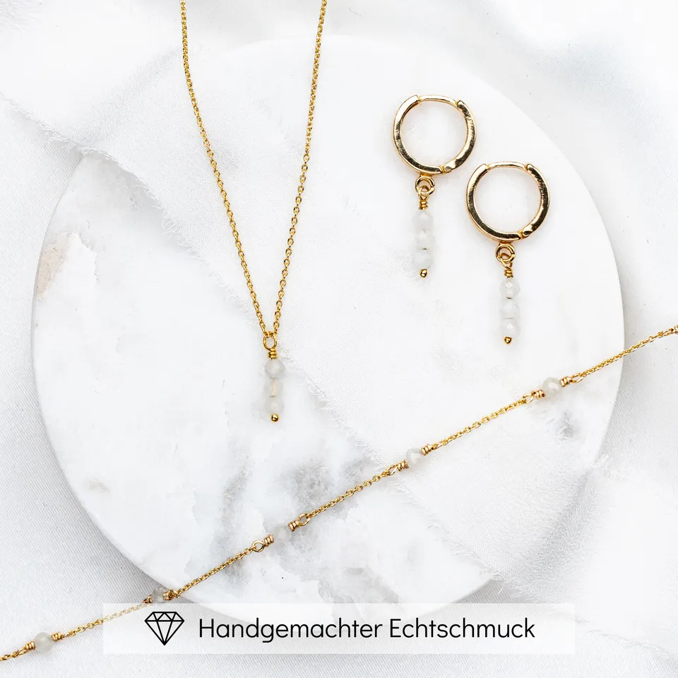 Perlenbräute Luna Brautschmuck Set Mondstein Gold 45cm