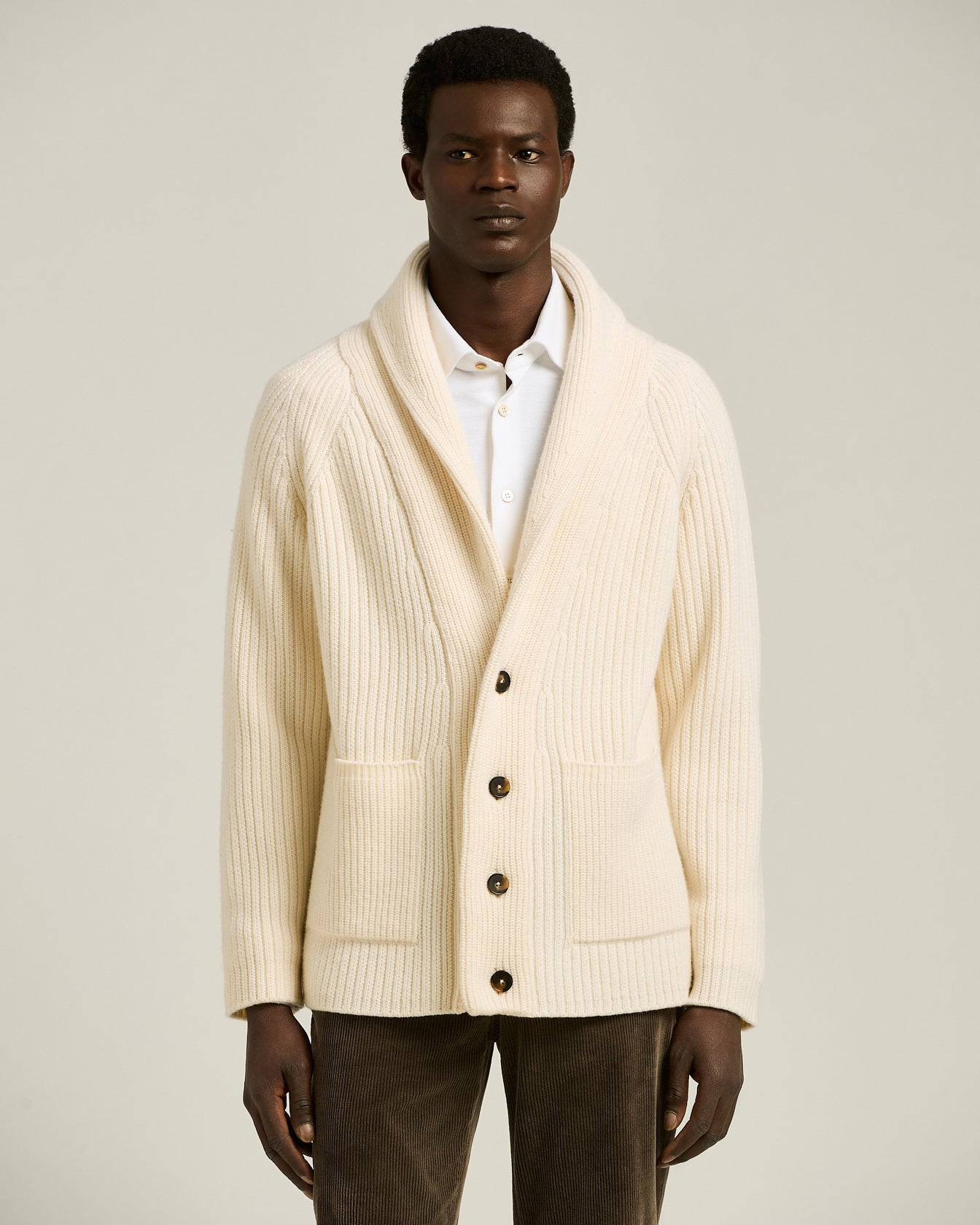 Kiton Knitwear Schalkragen Cardigan Wolle Kaschmir Weiß