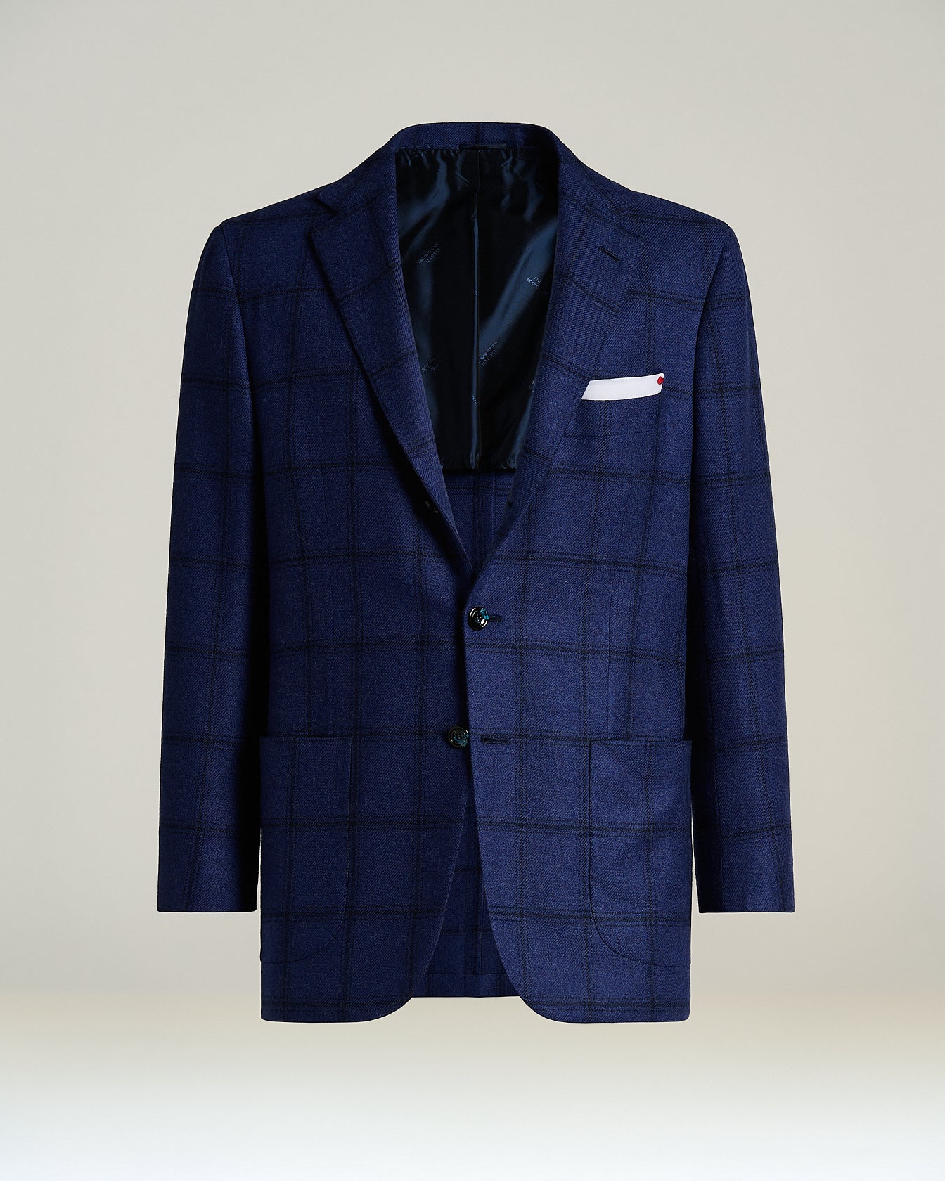 Kiton Blue Checked Pure Cashmere Sakko Kaschmir kariert blau