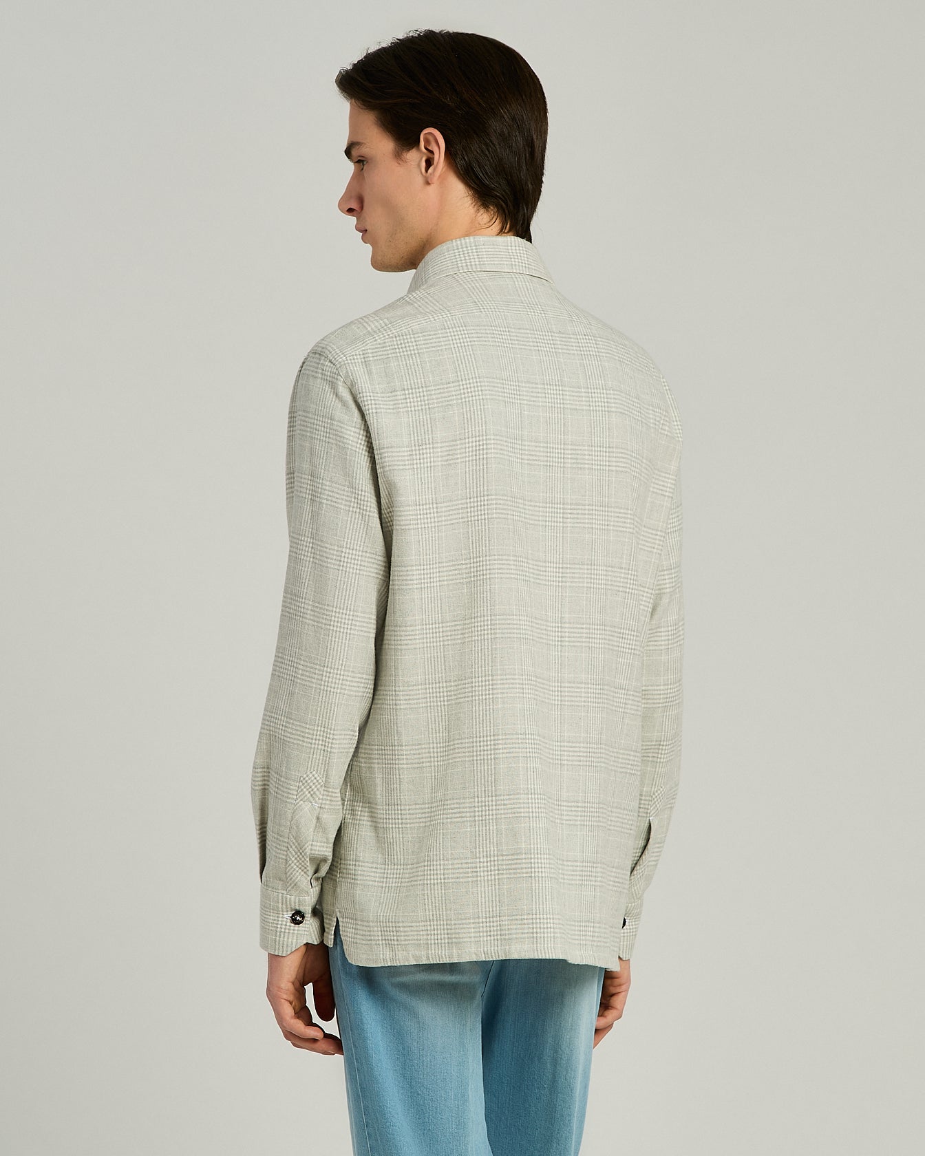 Kiton Shirts Overshirt Baumwolle Hellgrau Kariert