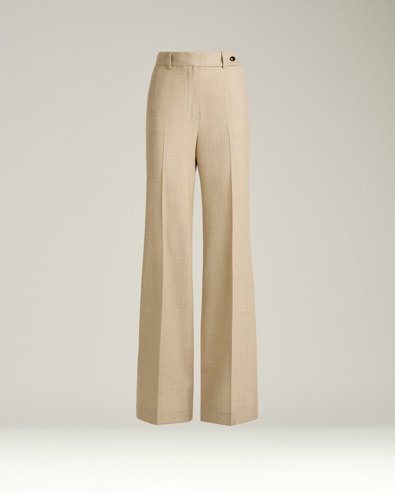 Kiton High-Waist Palazzo Hose Prince of Wales Beige Wollmix