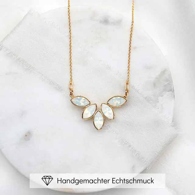 Perlenbräute Katy Halskette Kristalle White Opal Gold