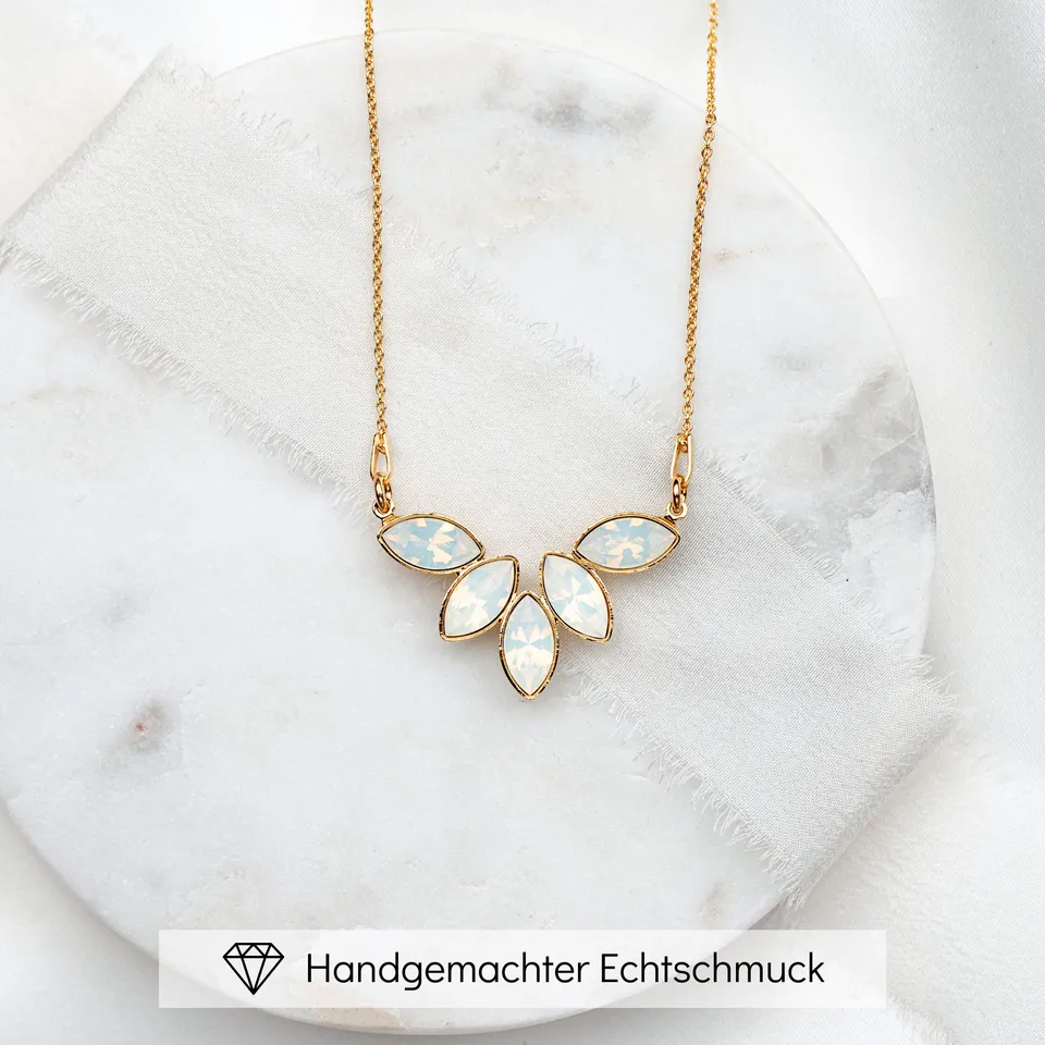 Perlenbräute Katy Halskette Kristalle White Opal Gold