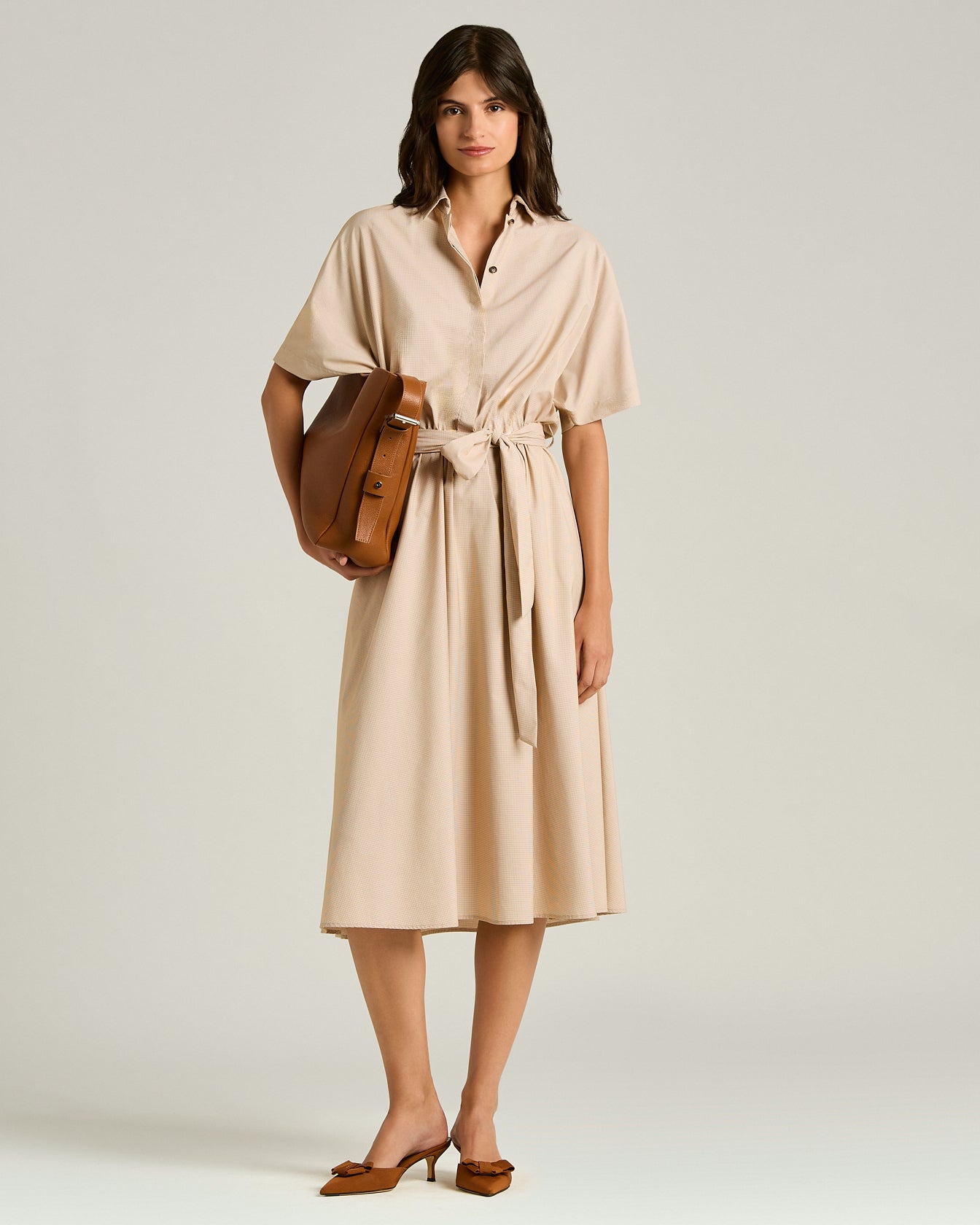 Kiton Dresses Belted Orange Kleid Gr.40 Nylon Seide Midi