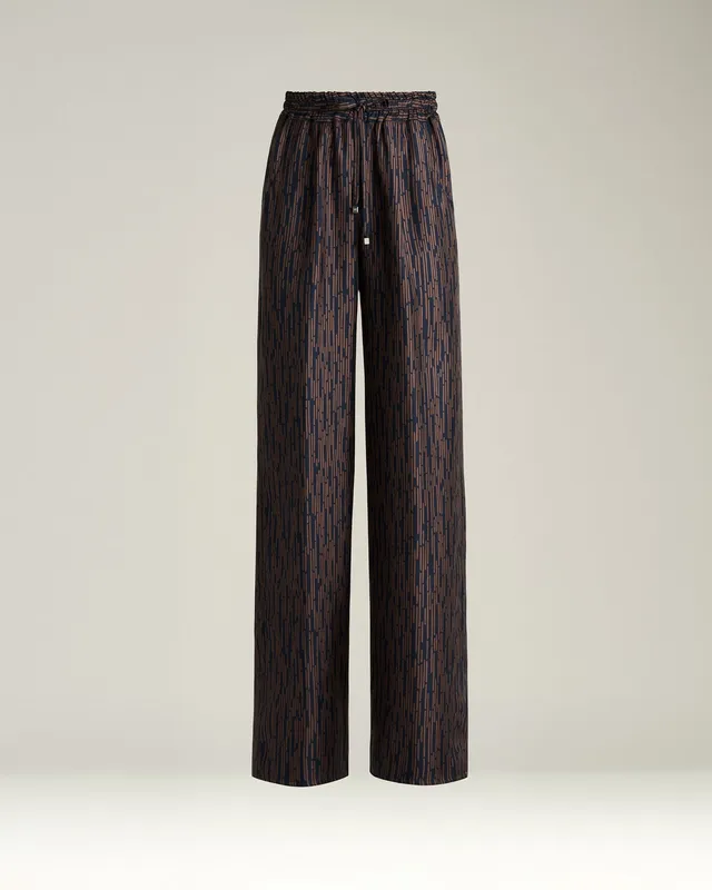Kiton Palazzo Seidenhose Blau Braun Print Gr. 40 weit