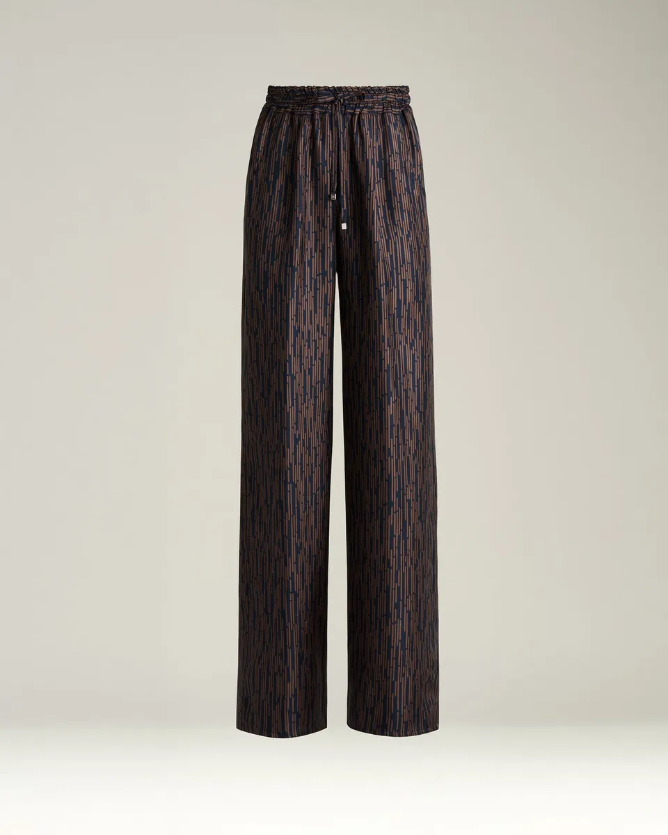 Kiton Palazzo Seidenhose Blau Braun Print Gr. 40 weit