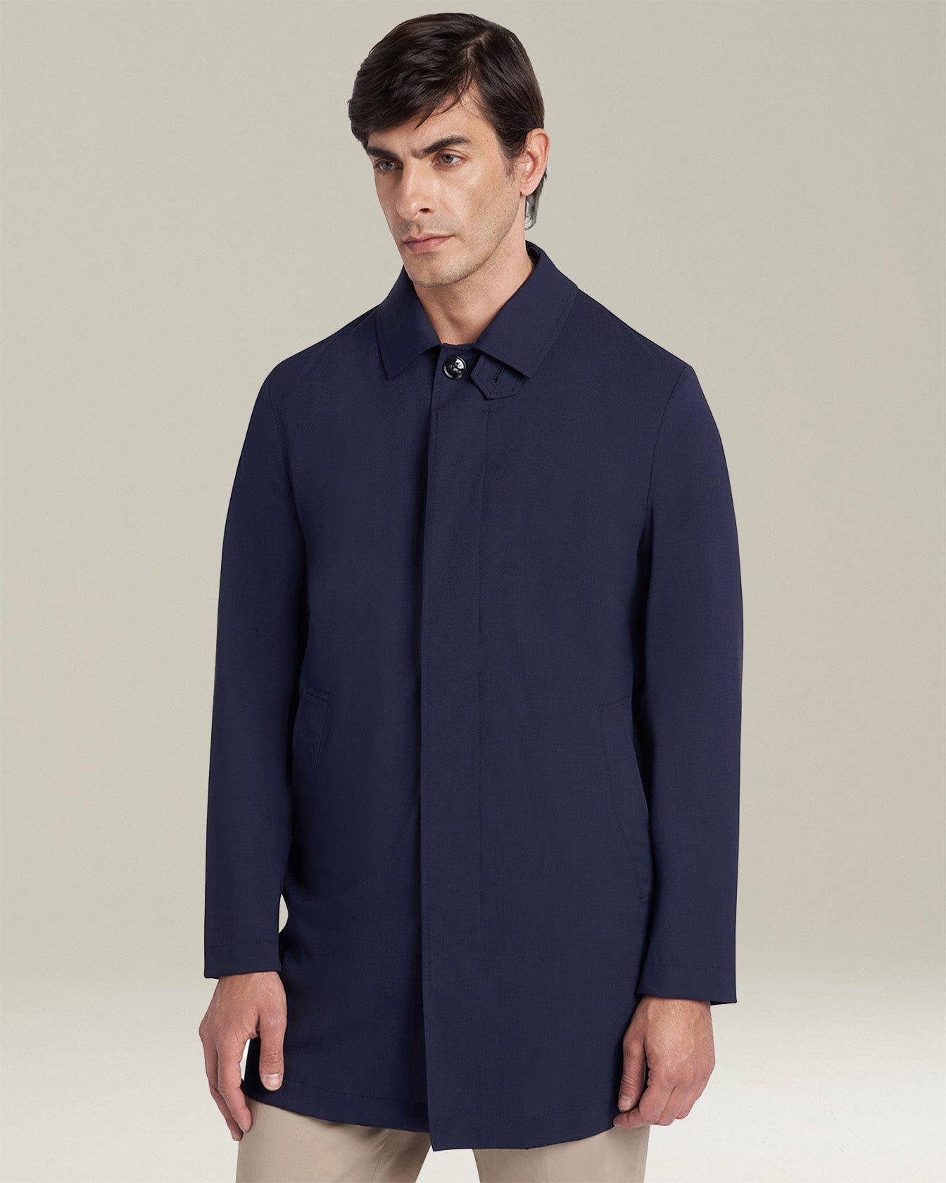 Kiton Coat Trenchcoat Leinen Blau Einreihig
