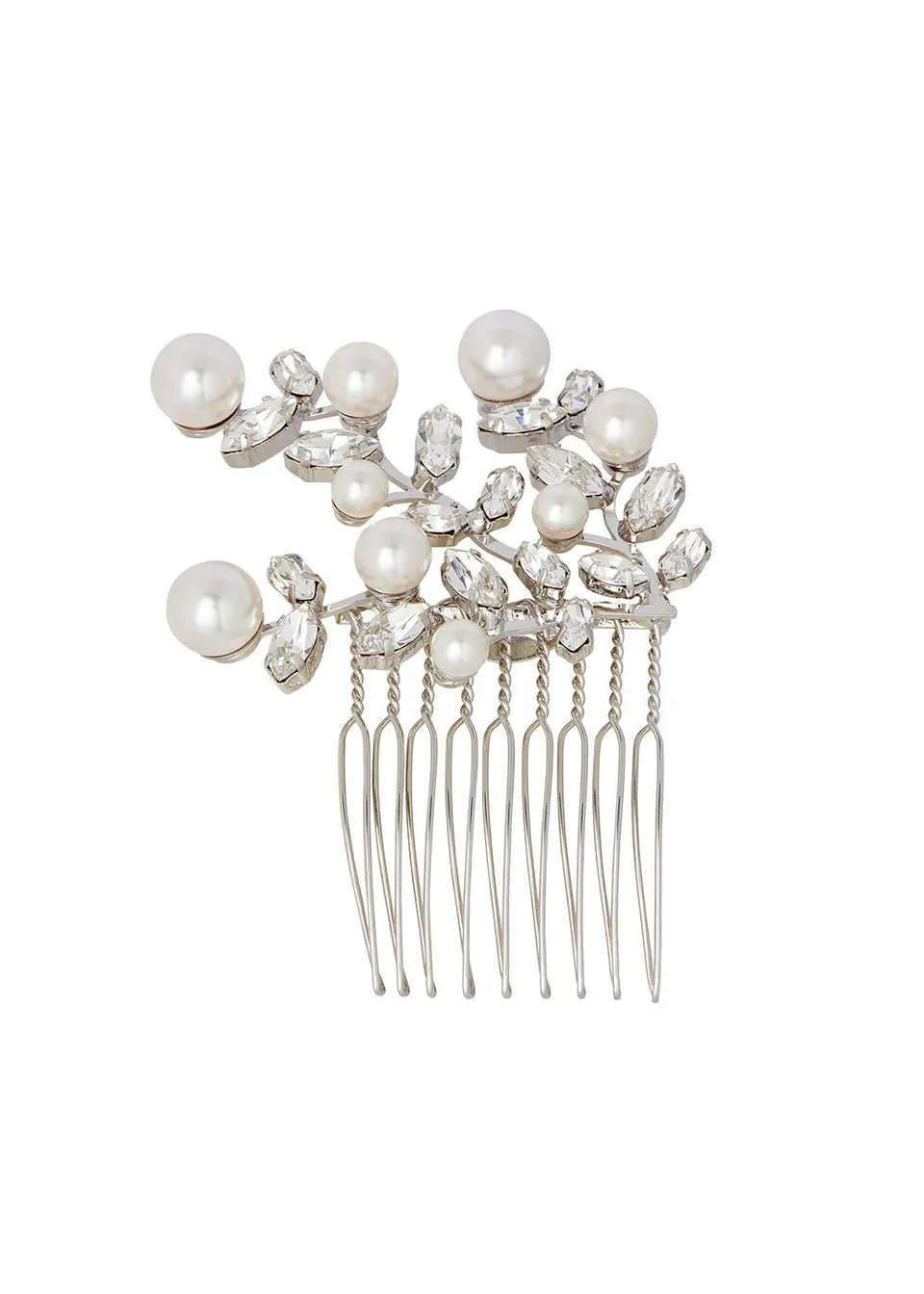 Elizabeth Bower Evie Crystal Pearl Braut Haarkamm Rhodium