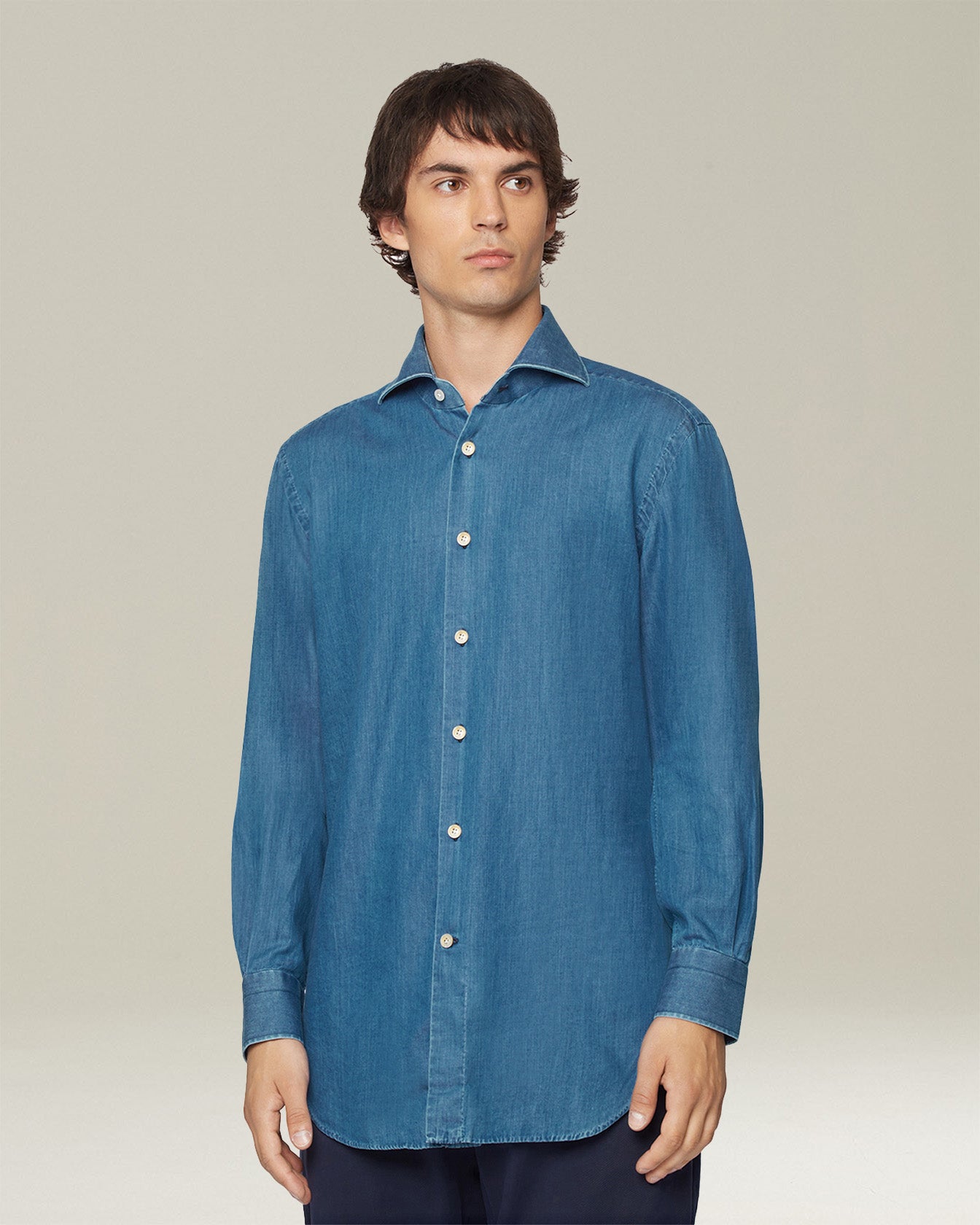 Kiton Jeanshemd Denim Herren 39 Hemd Perlmutt