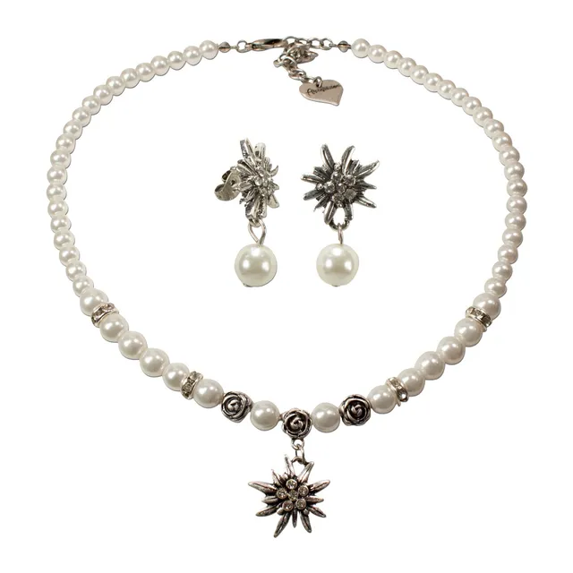 Alpenflüstern DAHEIM SET013 Trachtenset Kette+Ohrstecker Schwarz