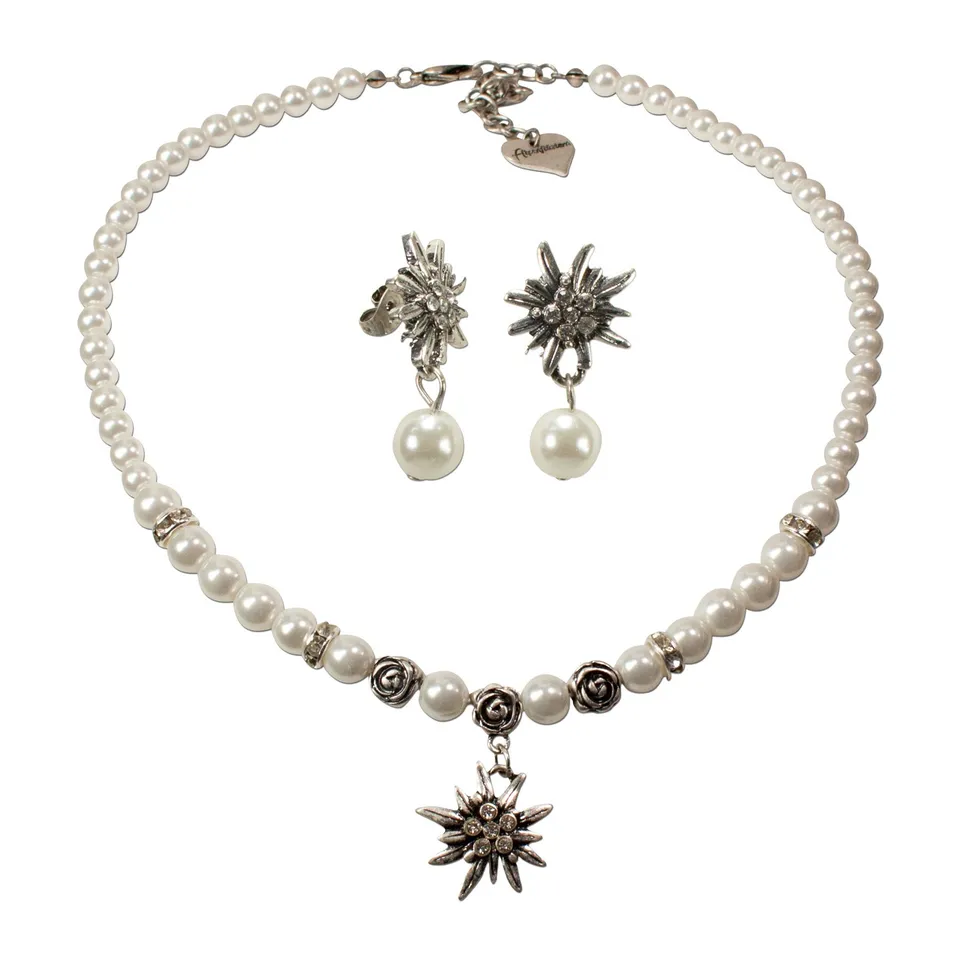 Alpenflüstern DAHEIM SET013 Trachtenset Kette+Ohrstecker Schwarz