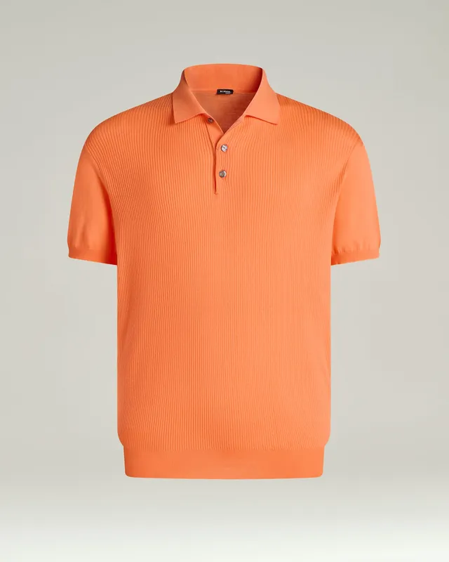 Kiton Polo Ripp Polohemd Pfirsich Gr. M Baumwolle