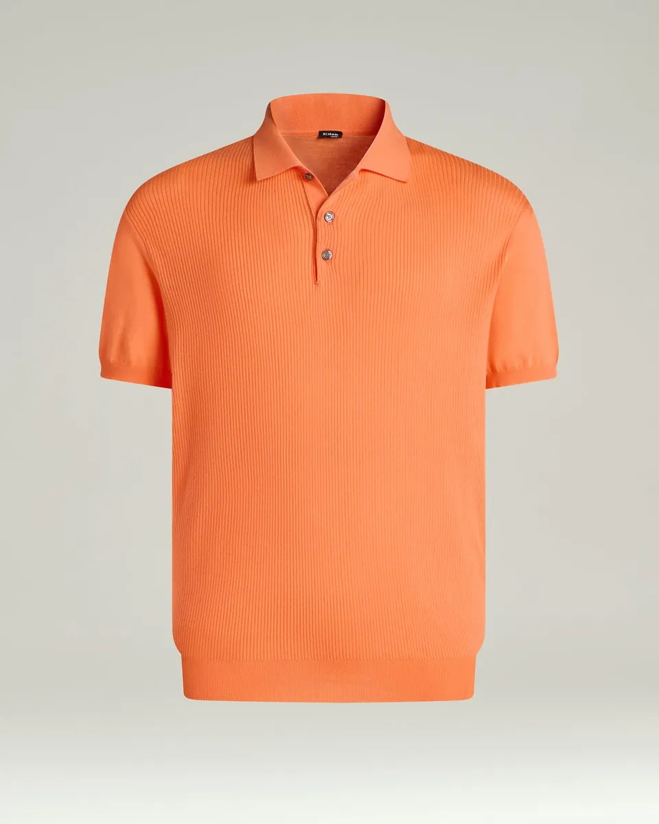 Kiton Polo Ripp Polohemd Pfirsich Gr. M Baumwolle