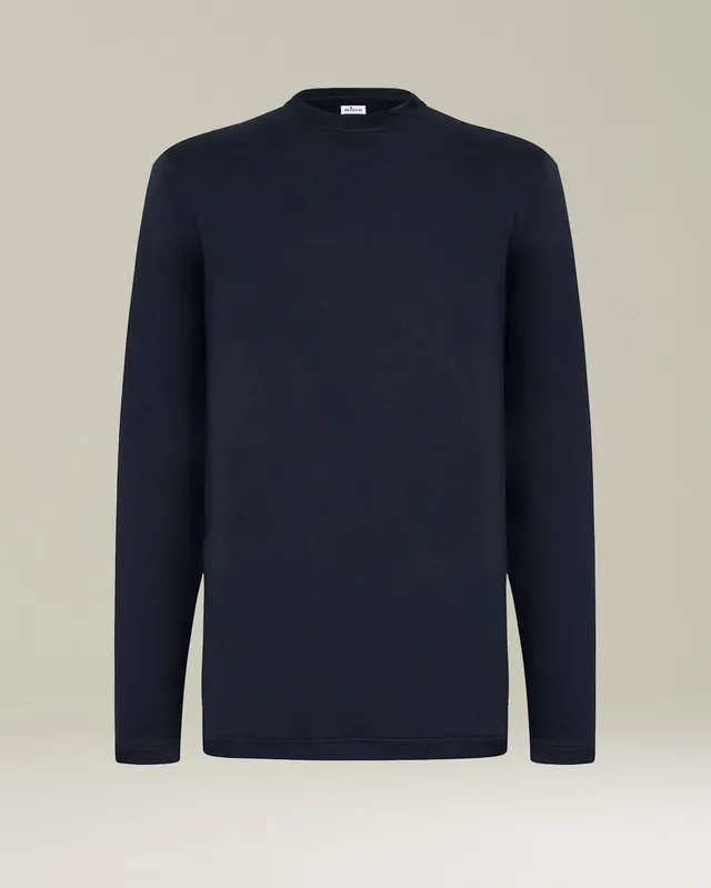 Kiton Mauro Langarm T-Shirt Baumwolle Blau