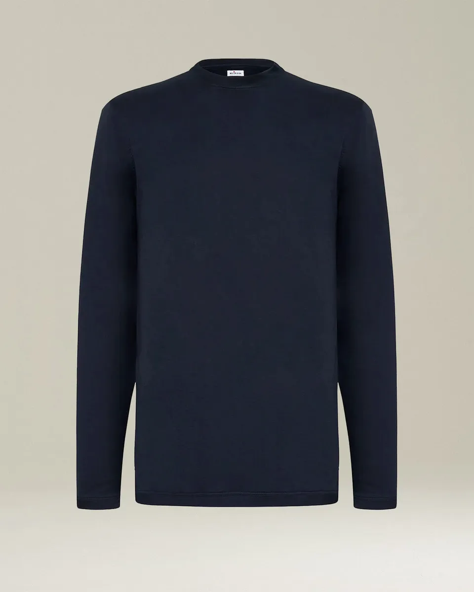 Kiton Mauro Langarm T-Shirt Baumwolle Blau