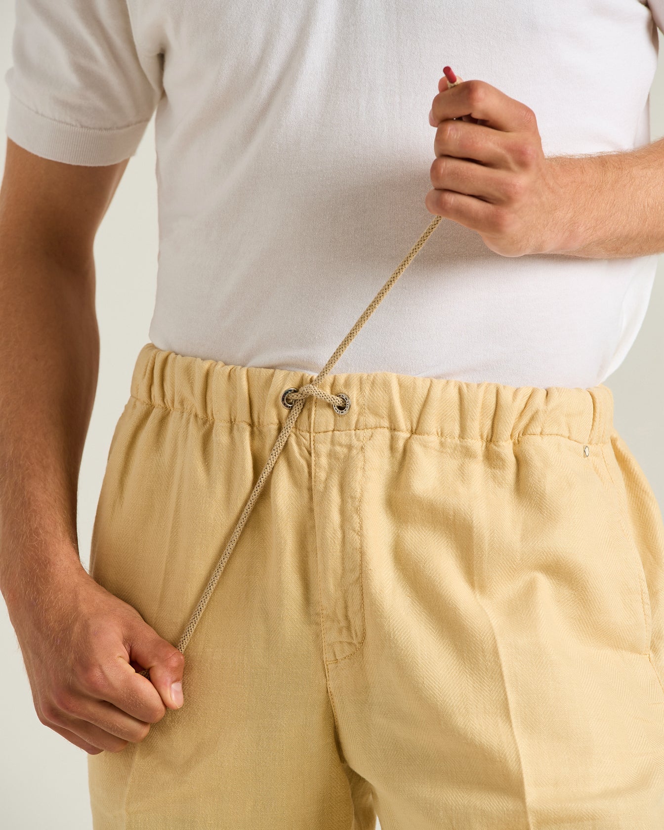 Kiton Leinen Baumwoll Hose Natur Elastan Gr. 34