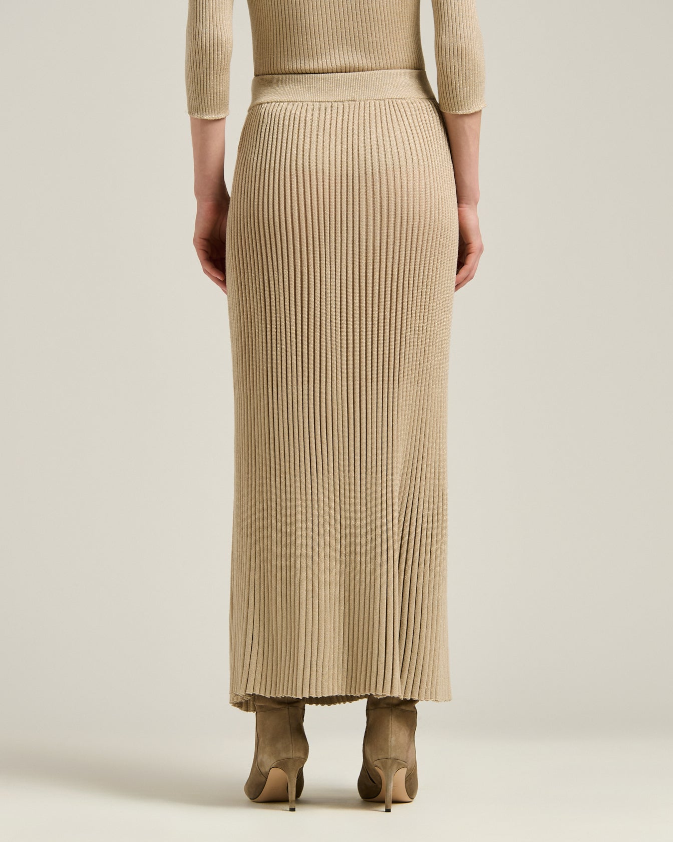 Kiton Rock Wolle-Lamé Beige plissiert lang Gr. 40