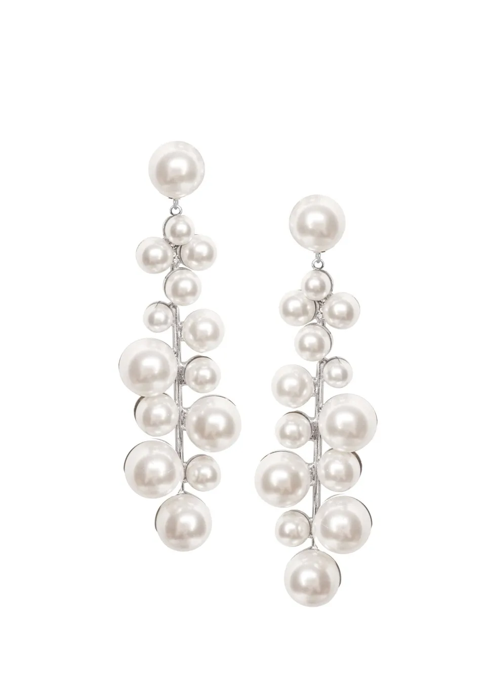 Elizabeth Bower Luster Cascade Pearl Drop Braut Ohrringe Rhodium