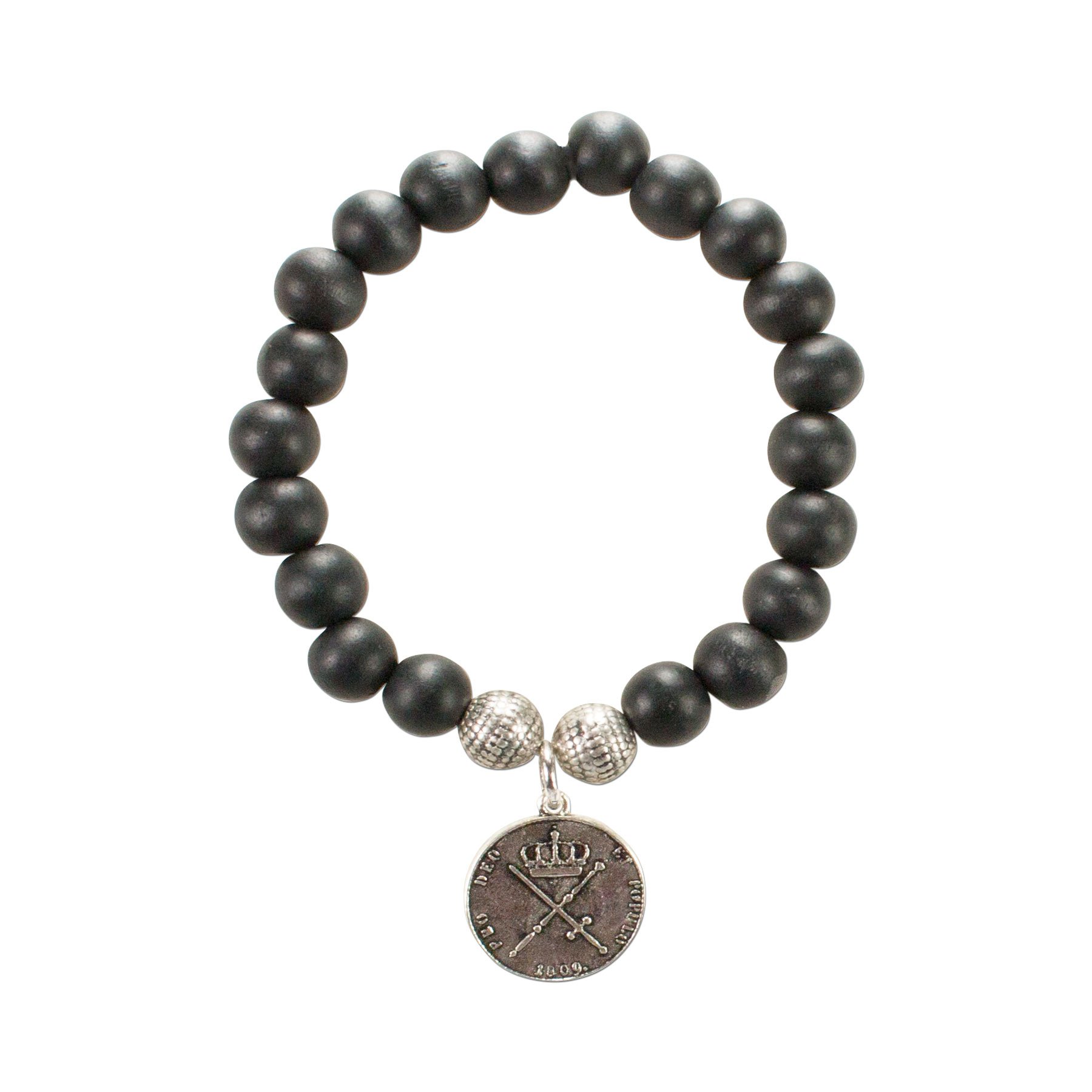 Alpenflüstern DAHEIM HAB001 Holzperlen-Armband Münze schwarz Herren