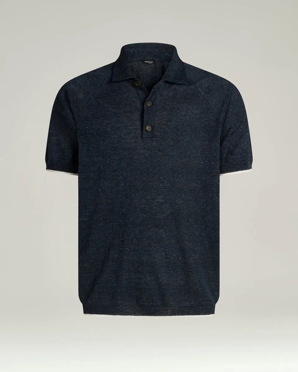 Kiton Polo Leinen Poloshirt blau kurzarm leicht