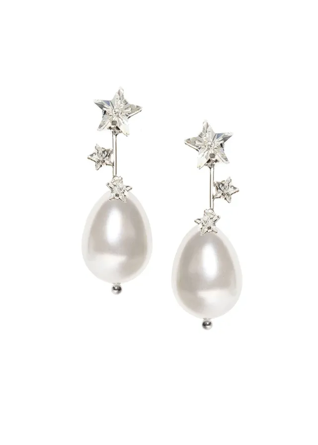 Elizabeth Bower Starred Hängeohrringe Rhodium Stecker Perle