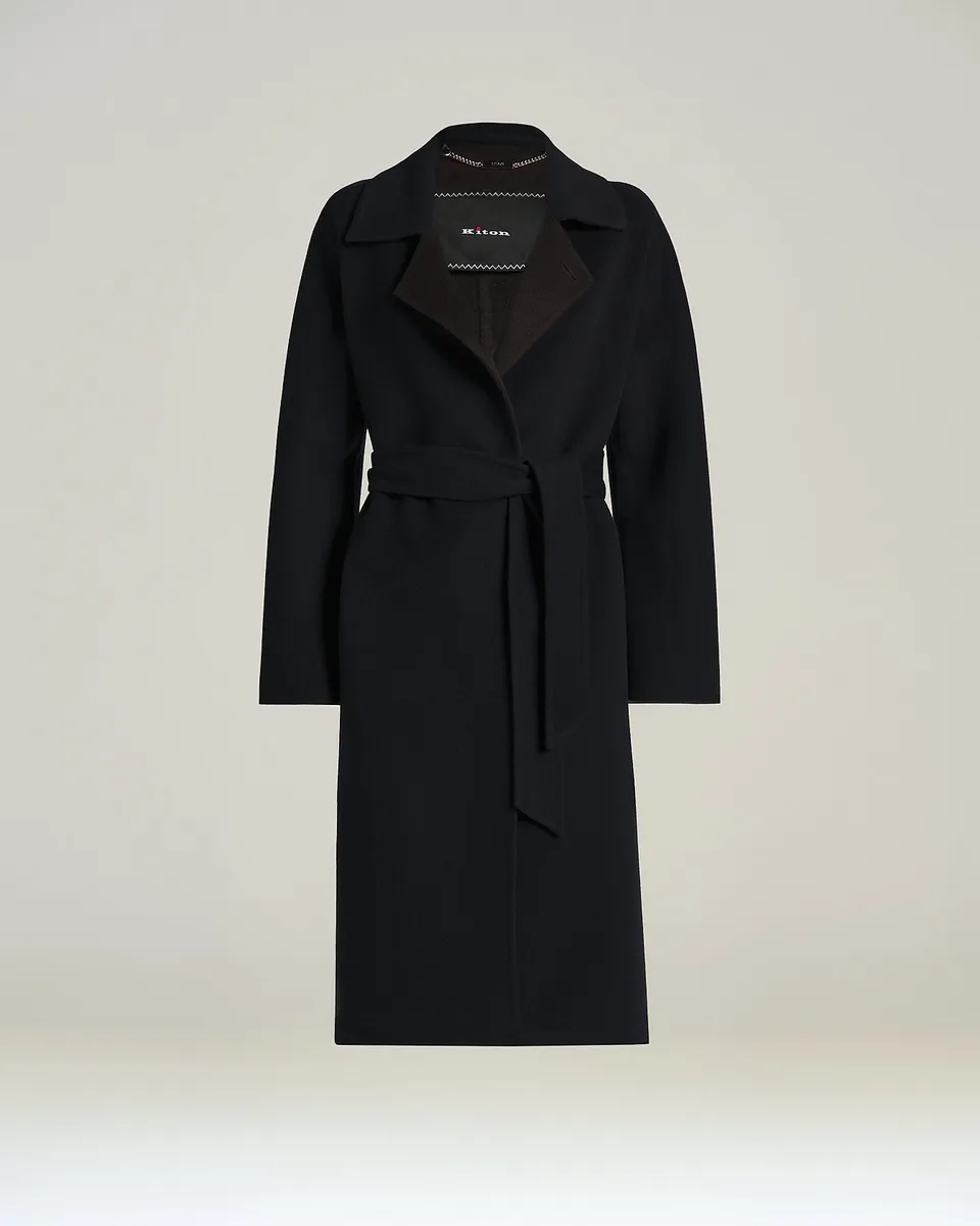 Kiton Belts Blue Cashmere Wrap Coat Mantel Gr.40 Gürtel