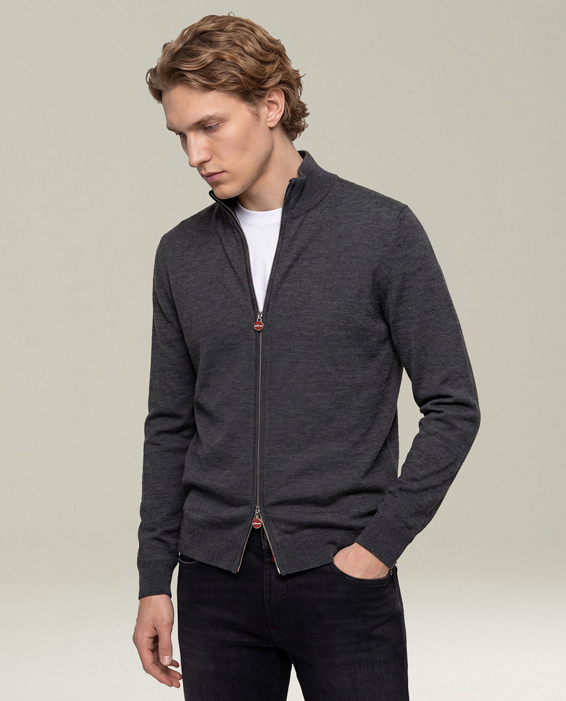 Kiton Zip Jacke Wolle Stehkragen Grau Gr.L