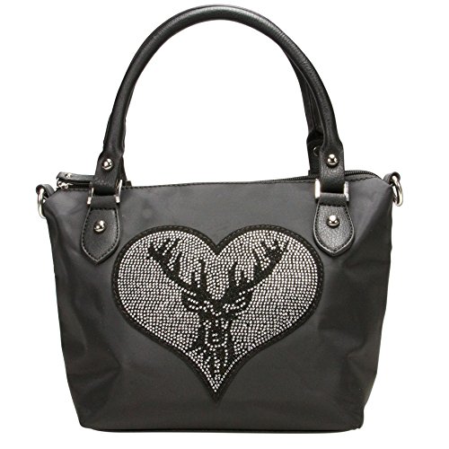 Alpenflüstern DAHEIM Trachten-Handtasche Strass-Hirsch Schwarz