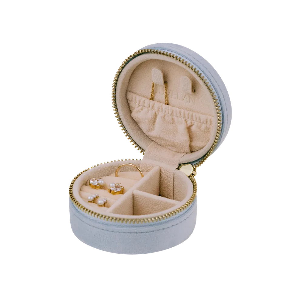 Juvelan Schmuckaufbewahrung Rund Schmucketui Aquamarin Samt 8x8x4 cm