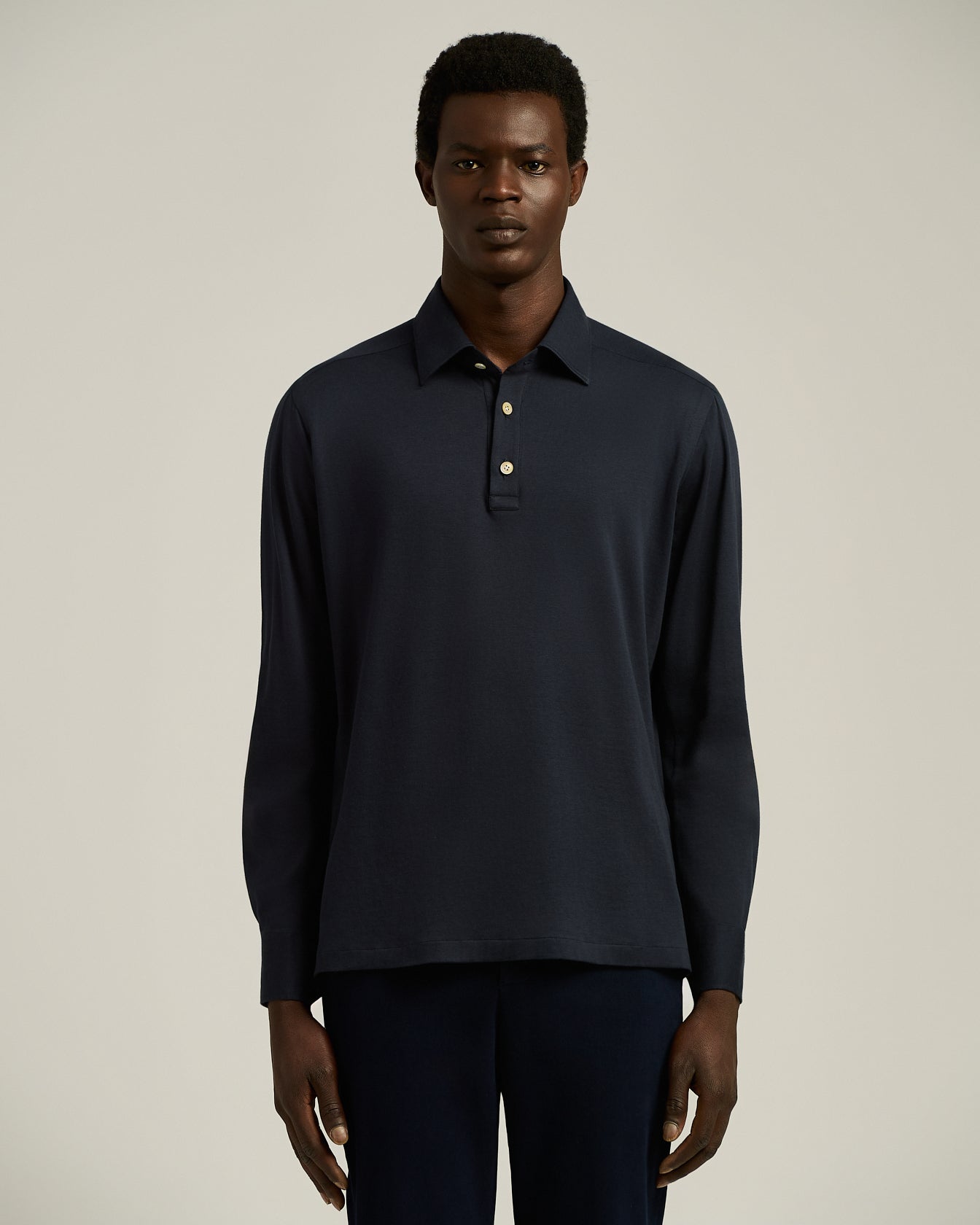 Kiton Positano Langarm-Polo Baumwolle navy