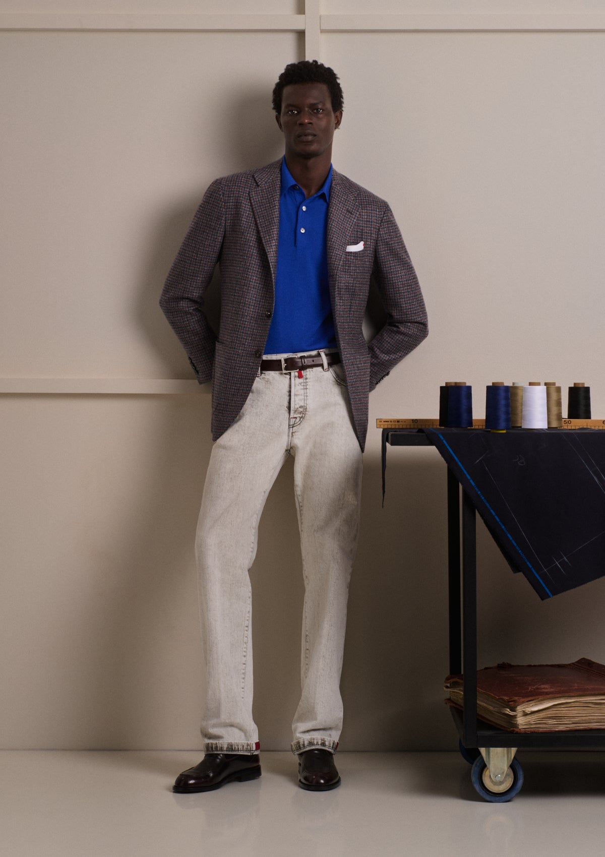 Kiton Brilliant Blue Kaschmir Seide Polo Langarm Blau M