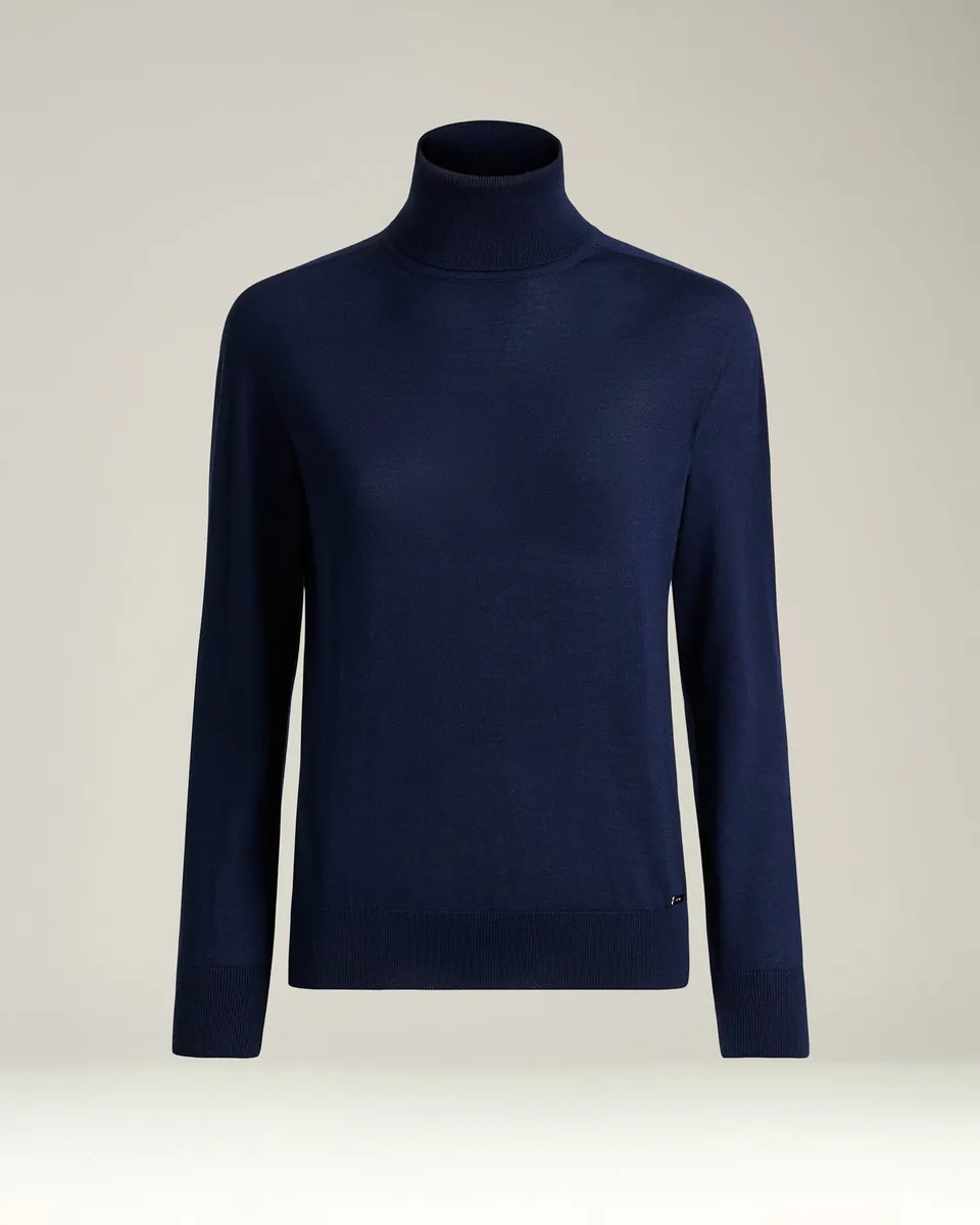 Kiton Rollkragenpullover Kaschmir Seide Blau Gr. 46