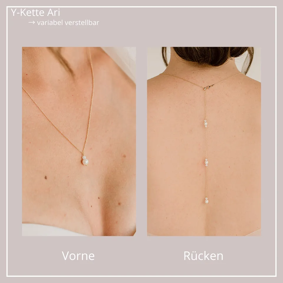 Perlenbräute Ari Halskette Y-Kette Gold 69cm Perlen