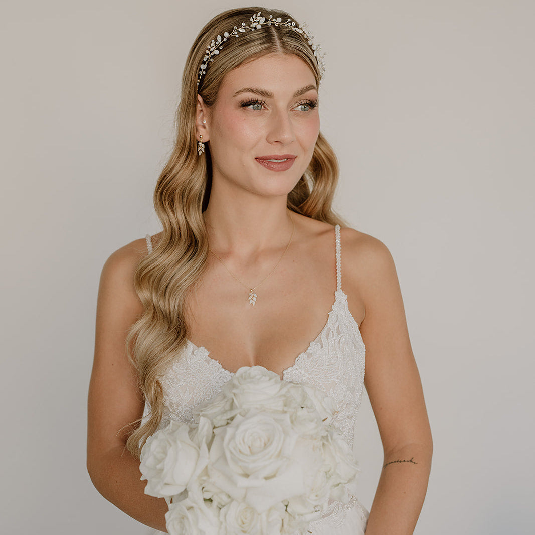 Perlenbräute Lana Headpiece Braut-Haarschmuck Gold 30 cm