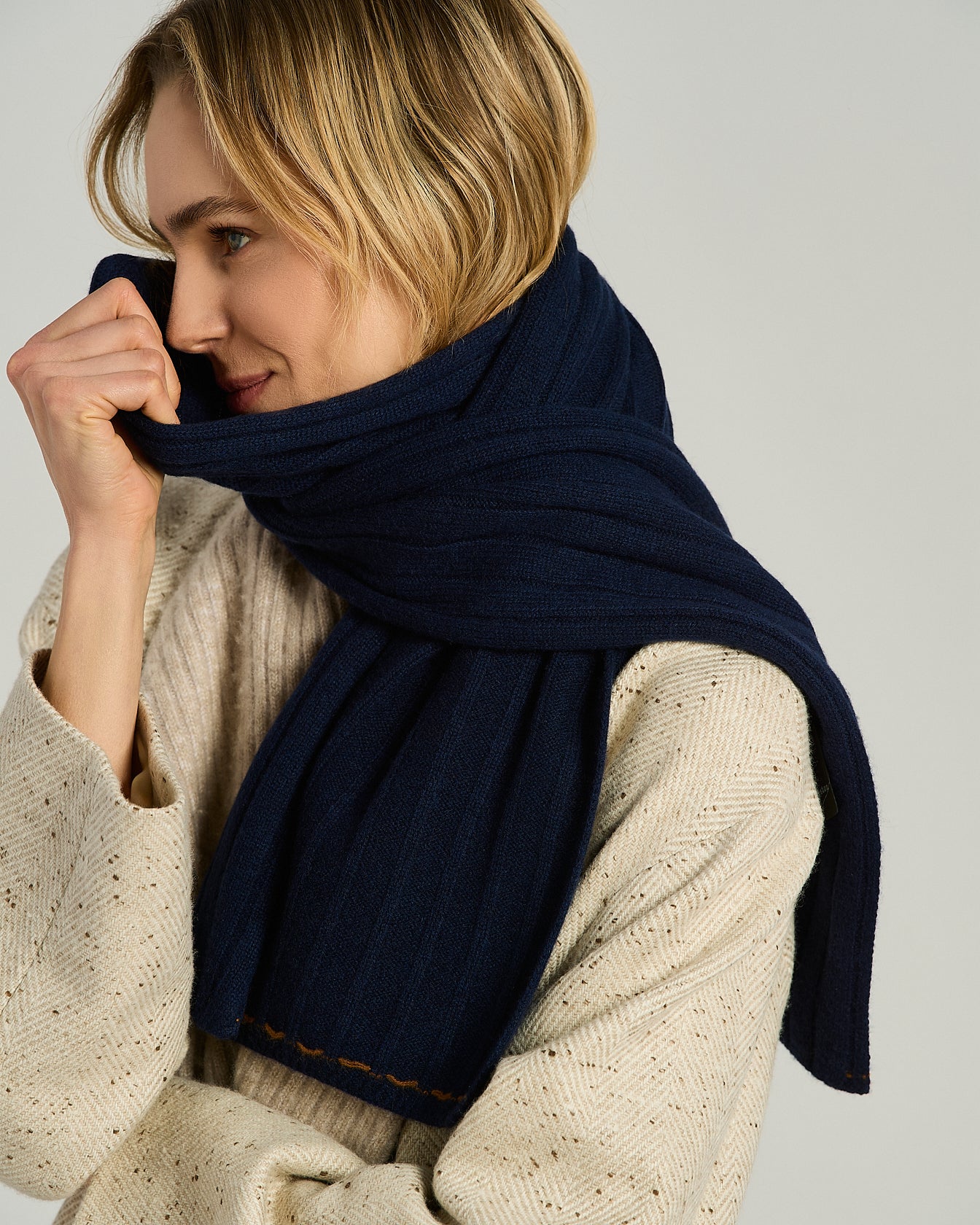 Kiton Scarves Blue Cashmere Schal TU Kaschmir Ripp