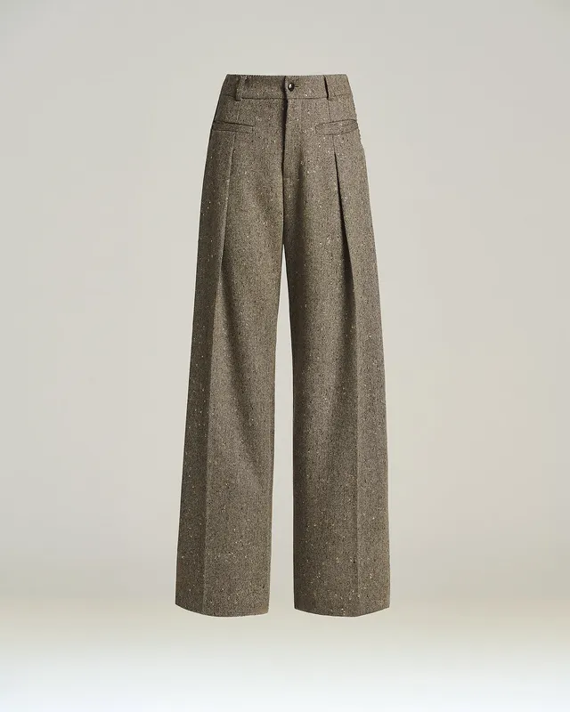 Kiton Brown Wool Bouclé High-Waist Hose Braun Gr.40