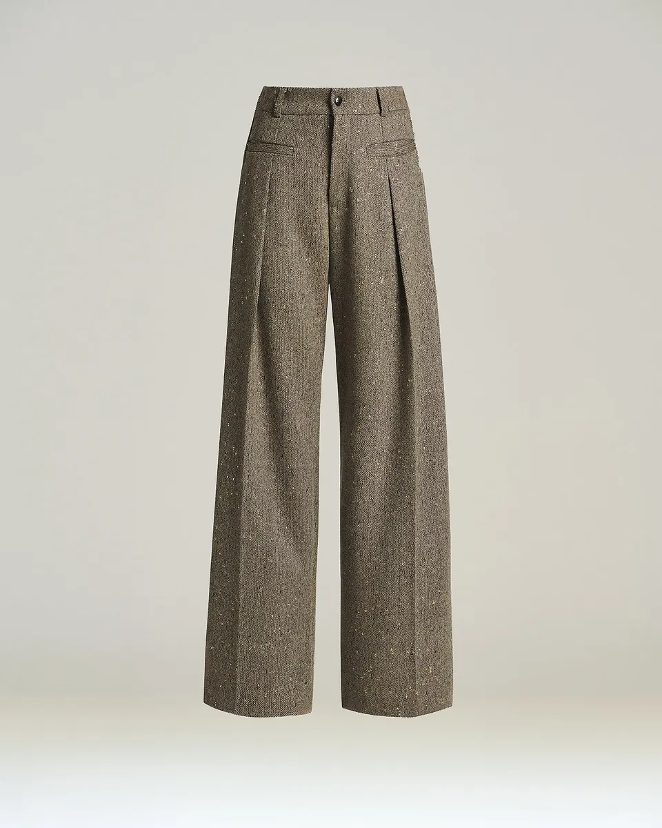 Kiton Brown Wool Bouclé High-Waist Hose Braun Gr.40