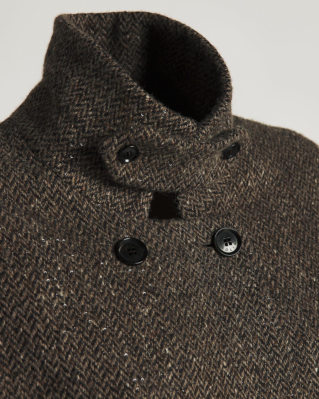 Kiton Outerwear Zweireihiger Mantel Wolle Bouclé Braun Knielang