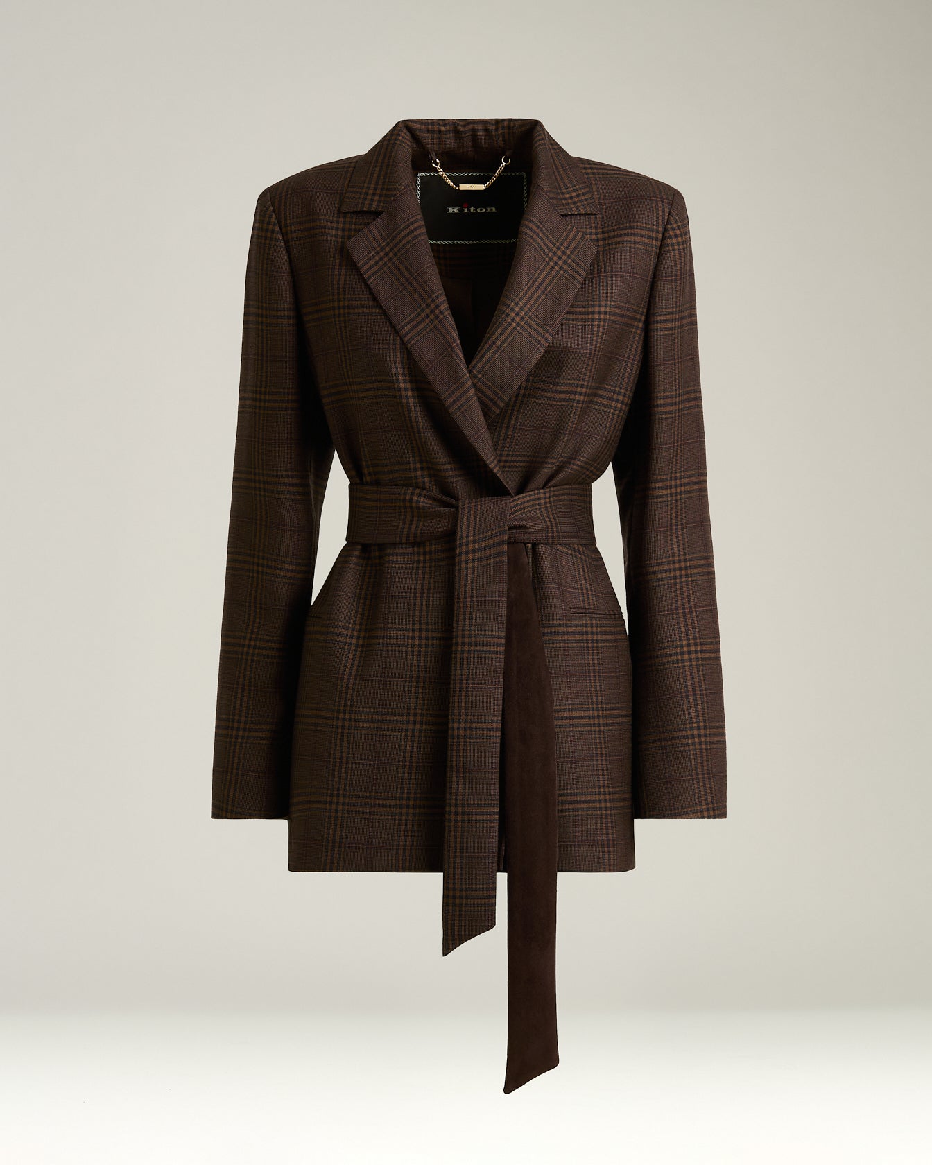 Kiton Glen Plaid Robe Blazer Kaschmir Braun 46