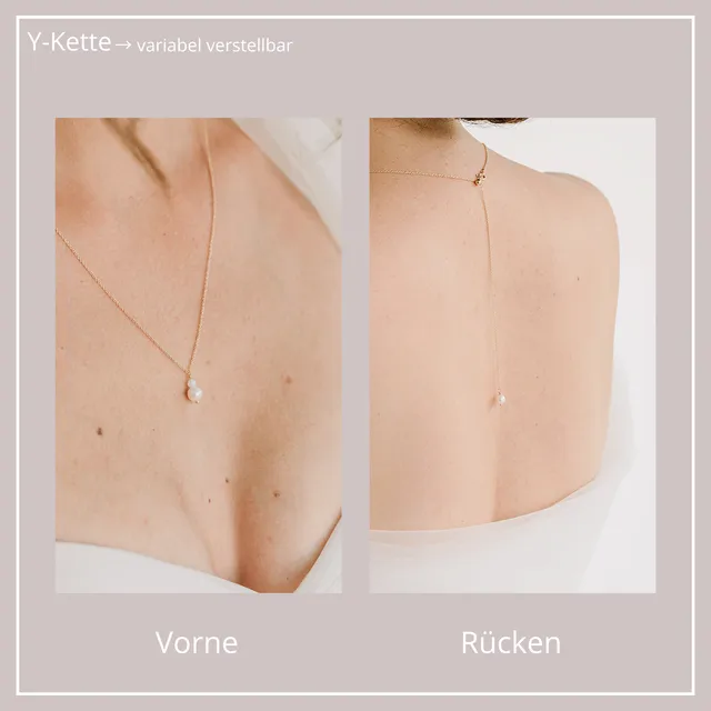 Perlenbräute Y-Kette Halskette Rückenkette Gold Perlen 65cm