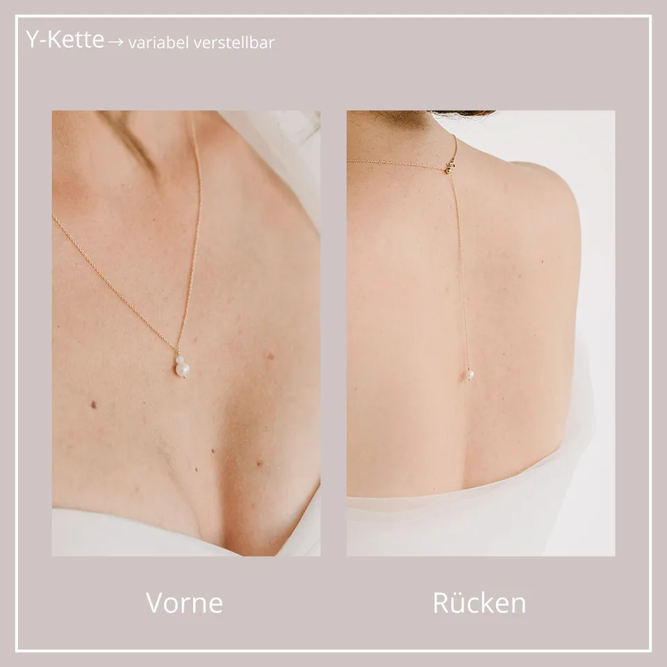 Perlenbräute Y-Kette Halskette Rückenkette Gold Perlen 65cm