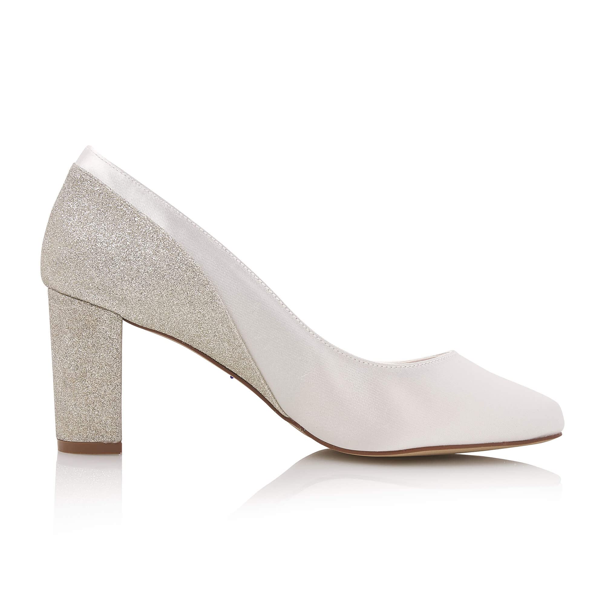 Rainbow Club Sintia Ivory Satin Pumpe Blockabsatz 7 cm