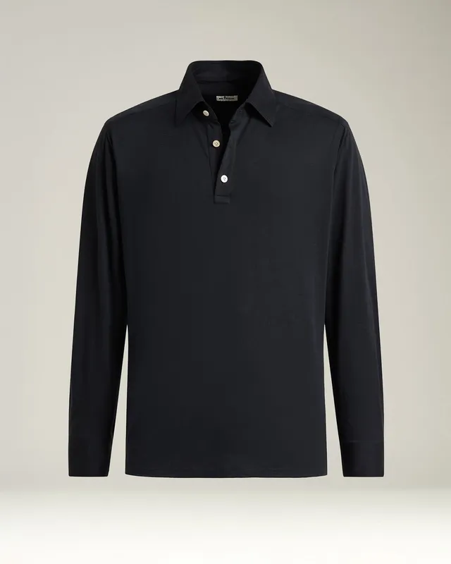 Kiton Positano Langarm-Polo Baumwolle navy