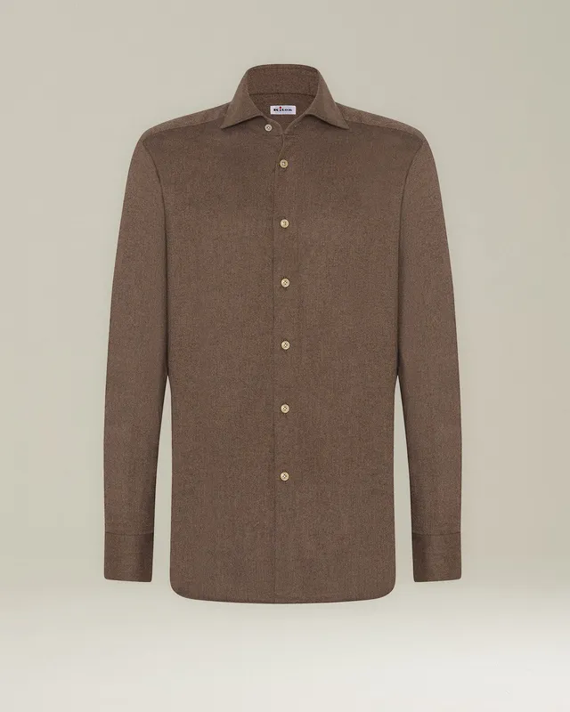 Kiton Shirts Monochrome Flannel Hemd Baumwolle Uni