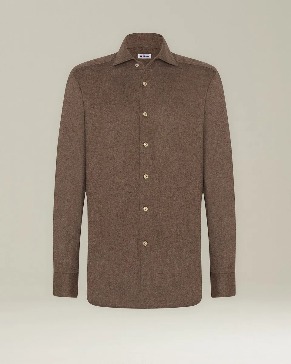 Kiton Shirts Monochrome Flannel Hemd Baumwolle Uni