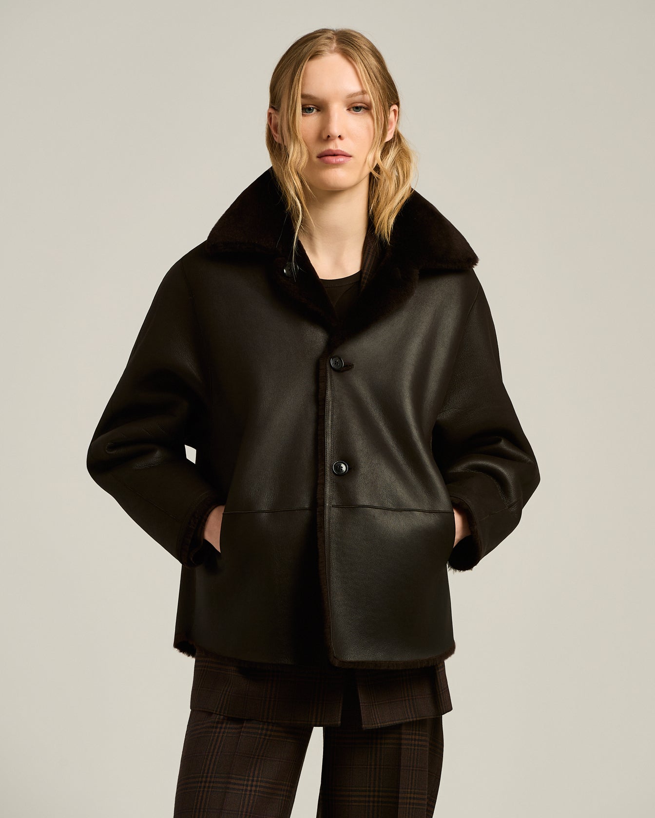 Kiton Outerwear Shearling Kurzjacke Wendejacke Braun