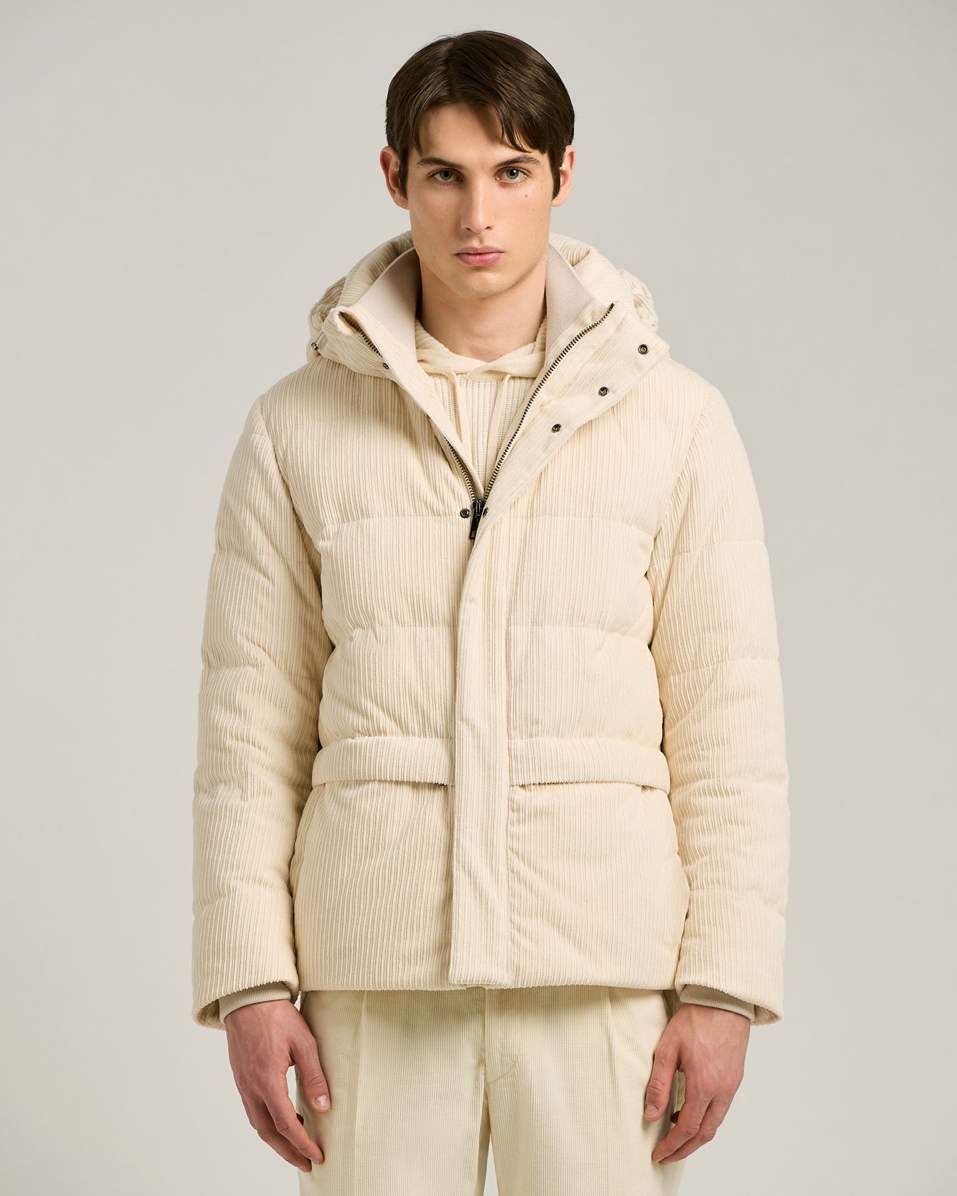 Kiton Outerwear Padded Bomber Cordjacke Ivory wattiert